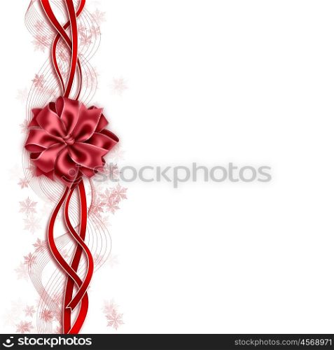 Beautiful design of white background red ribbon and red bow.