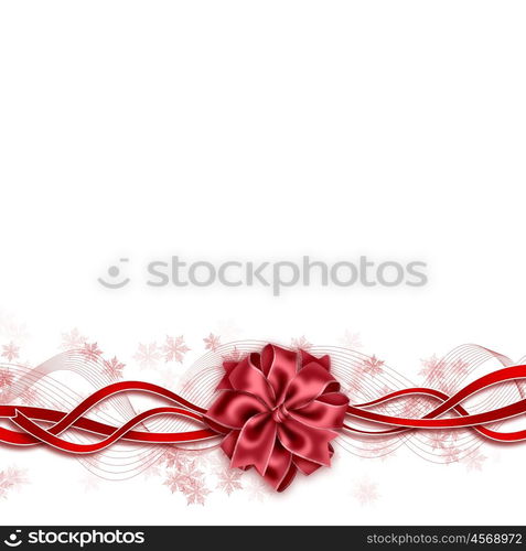 Beautiful design of white background red ribbon and red bow.