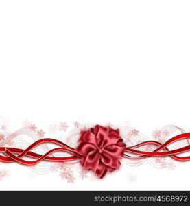 Beautiful design of white background red ribbon and red bow.