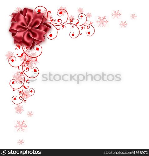 Beautiful design of white background red ribbon and red bow.