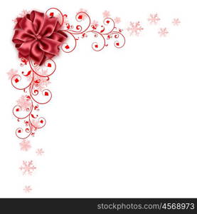 Beautiful design of white background red ribbon and red bow.