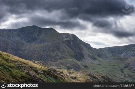 Beautiful detail landscape image of mountain of Tryfan near Llyn Ogwen in Snowdonia during early Autumn
