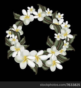 Beautiful digital wreath with tropical leaves and plumeria flowers. Illustration. Beautiful digital wreath with tropical leaves and plumeria flowers.