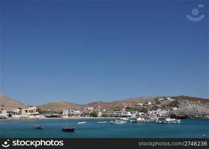 beautiful docks and bay of Pserimos island, Greece
