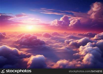 Beautiful Dramatic Cloudscape with Pink Purple Clouds in the Sky Illuminated by Sun at Twilight