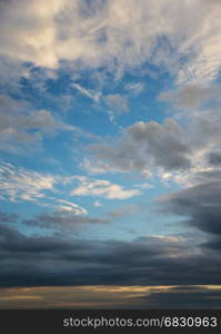 Beautiful dramatic sunset sky with dark clouds; vertical image