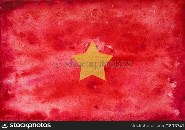 Beautiful drawing of the flag of Vietnam. National holiday concept. Closeup, top view, texture. Congratulations for family, relatives, friends and colleagues. Beautiful drawing of the flag of Vietnam