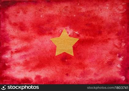 Beautiful drawing of the flag of Vietnam. National holiday concept. Closeup, top view, texture. Congratulations for family, relatives, friends and colleagues. Beautiful drawing of the flag of Vietnam