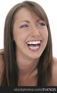 Beautiful eighteen year old young woman laughing. Great teeth.