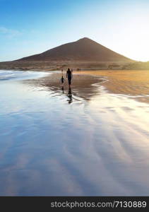 Beautiful El Medano beach at sunrise time, Tenerife, Canary Islands, Spain