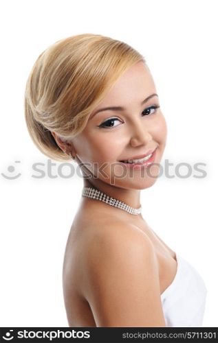 Beautiful elegance blond smiling woman - isolated on white