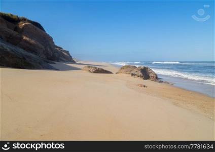Beautiful empty beach near Sao Martinho do Porto, Portugal