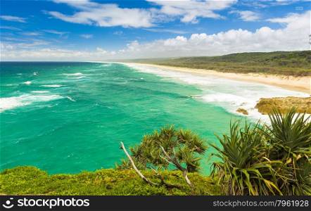 Beautiful endless Australian beach on Stradbroke Island, Queensland
