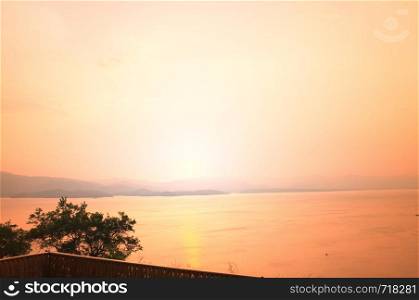 Beautiful environment of beautiful sunset on Khuean Srinagarindra National Park at Kanchanaburi , Thailand and sky for travel in holiday relax time