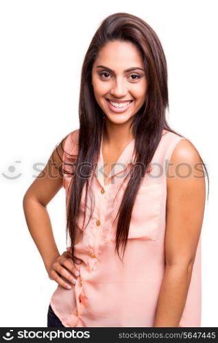 Beautiful ethnic woman posing over white background