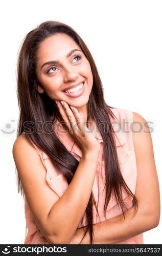 Beautiful ethnic woman posing over white background