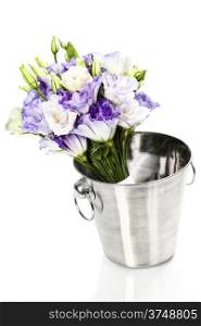 Beautiful eustoma flowers bouquet in champagne cooler (wedding or romantic date concept )