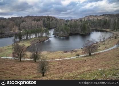 Beautiful evening landscape image of Tarn Hows in UK Lake District during Spring