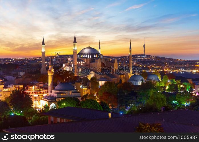 Beautiful evening view of Hagia Sophia, Istanbul, Turkey.. Beautiful evening view of Hagia Sophia, Istanbul, Turkey