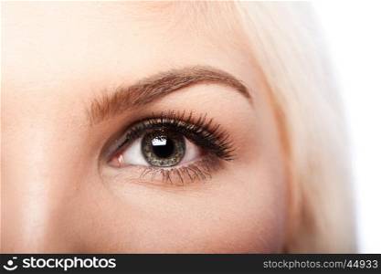 Beautiful eye with long lashes and eyebrow of Caucasian woman