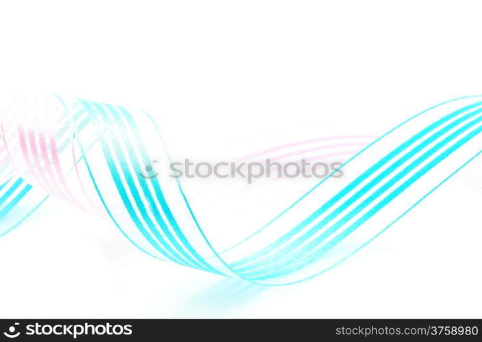 Beautiful fabric blue and pink ribbon, isolated on a white background