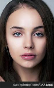 Beautiful face of beauty woman with perfect eyes and lips. Natural makeup