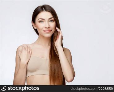 Beautiful Face of Young Woman with Clean Fresh Skin close up. Beauty Portrait. Beautiful Spa Woman Smiling. Perfect Fresh Skin. Pure Beauty Model. Youth and Skin Care Concept. Beautiful Woman with Clean Fresh Skin 