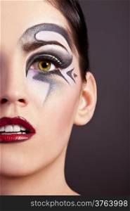 Beautiful fantasy eye face-art close-up portrait of a beautiful girl