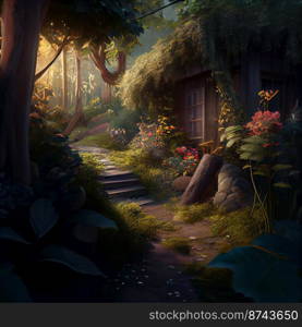 Beautiful Fantasy Garden Background Illustration