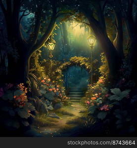 Beautiful Fantasy Garden Background Illustration