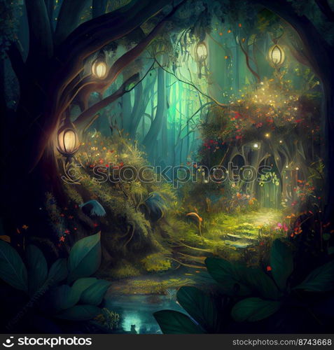 Beautiful Fantasy Garden Background Illustration