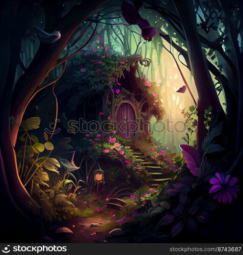 Beautiful Fantasy Garden Background Illustration