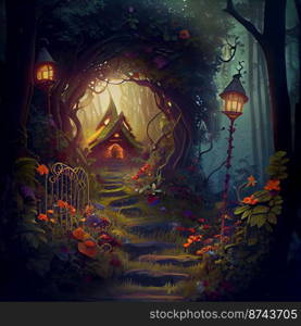 Beautiful Fantasy Garden Background Illustration