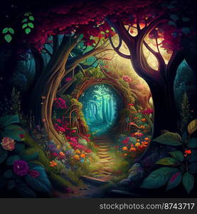 Beautiful Fantasy Garden Background Illustration