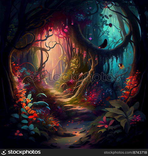 Beautiful Fantasy Garden Background Illustration