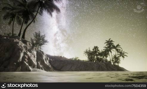 Beautiful fantasy tropical beach with Milky Way star in night skies