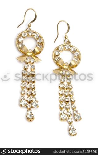 Beautiful fashion earrings closeup on white background