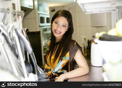 beautiful fashion elegant indian woman on the kitchen