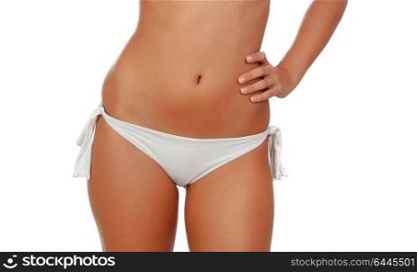 Beautiful female body with small bikini isolated on a white background