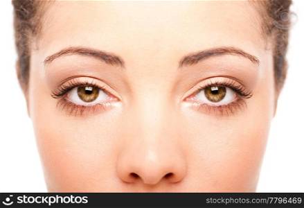 Beautiful female eyes as windows to the soul on face with fair skin, health concept, isolated.