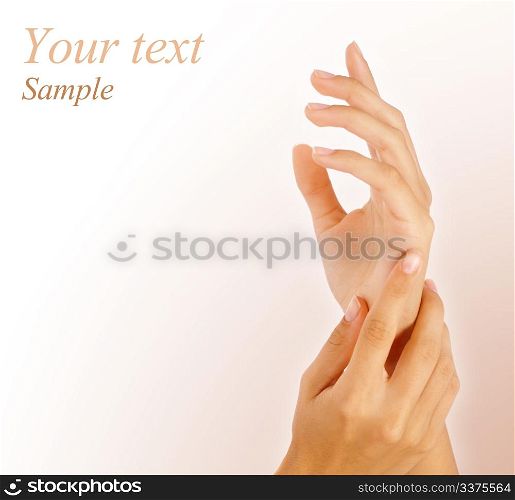 Beautiful female hands with copy-space. Editable sample text