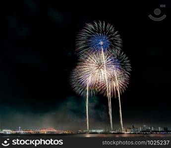 Beautiful firework in summer festival matsuri in Kobe Japan