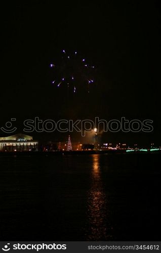 beautiful fireworks at night Saint-Petersburg