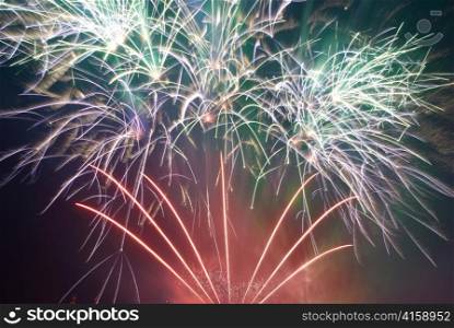 Beautiful fireworks on the black sky background
