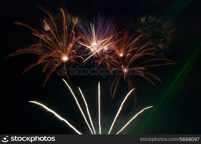 Beautiful fireworks on the black sky background