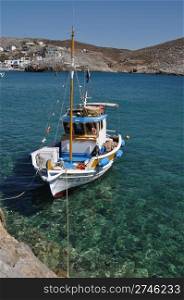 beautiful fishing boat at the bay of Pserimos island, Greece