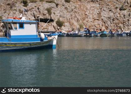 beautiful fishing boats in Kalymnos island port, Greece