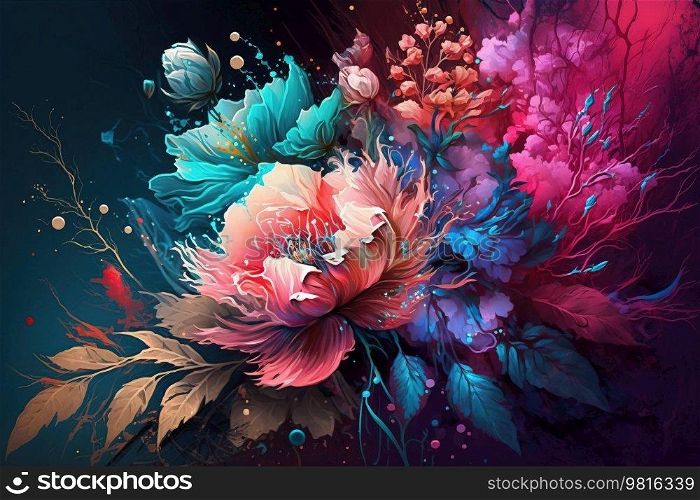 Beautiful Floral Background  with Bright Flowers. AI generated Illustration.