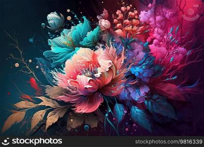 Beautiful Floral Background  with Bright Flowers. AI generated Illustration.