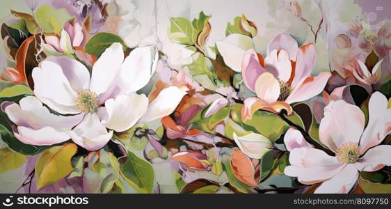 Beautiful floral pattern with magnolia flowers. Generative AI
